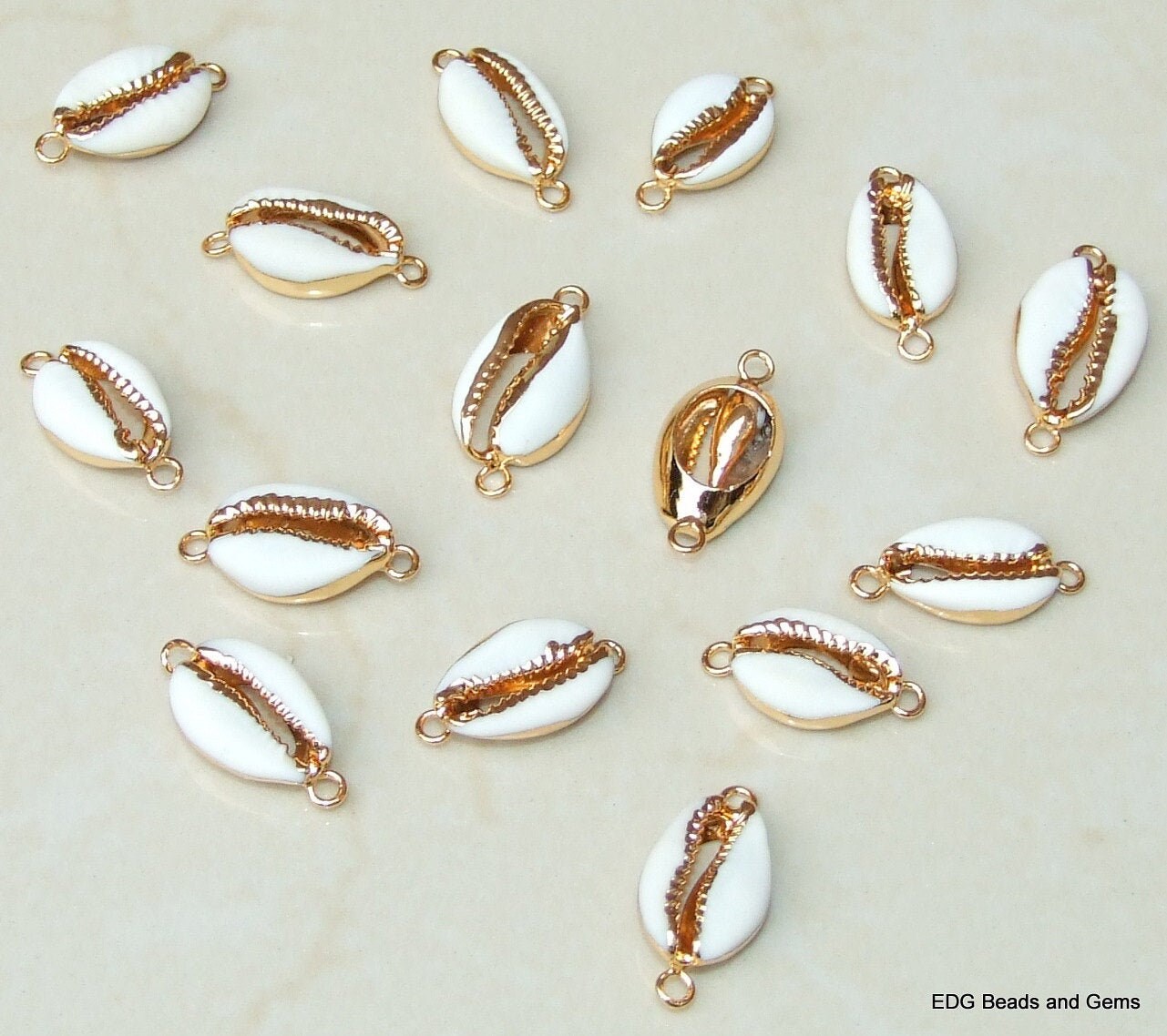 Gold Plated Cowrie Shell Connector, Shell Charm, Cowrie Shell