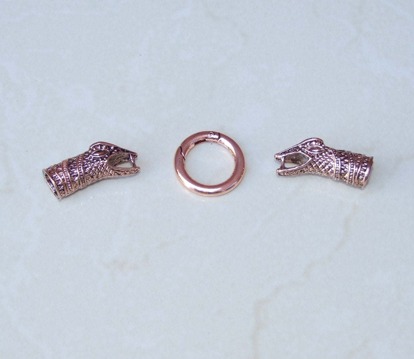 Snake Head Cord End Cap Clasp Lock Ring - Copper Tone - Dragon Head - Necklace Bracelet Clasp - Leather Cord End - Alloy - 11mm x 33mm