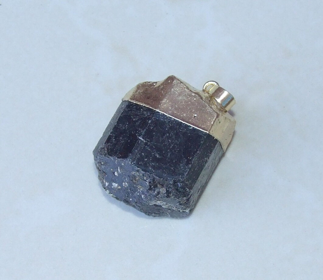 Raw Black Tourmaline Gold Necklace Rough Natural Stone 