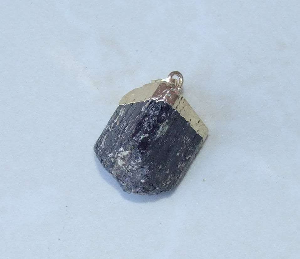 Raw Black Tourmaline Gold Necklace Rough Natural Stone 