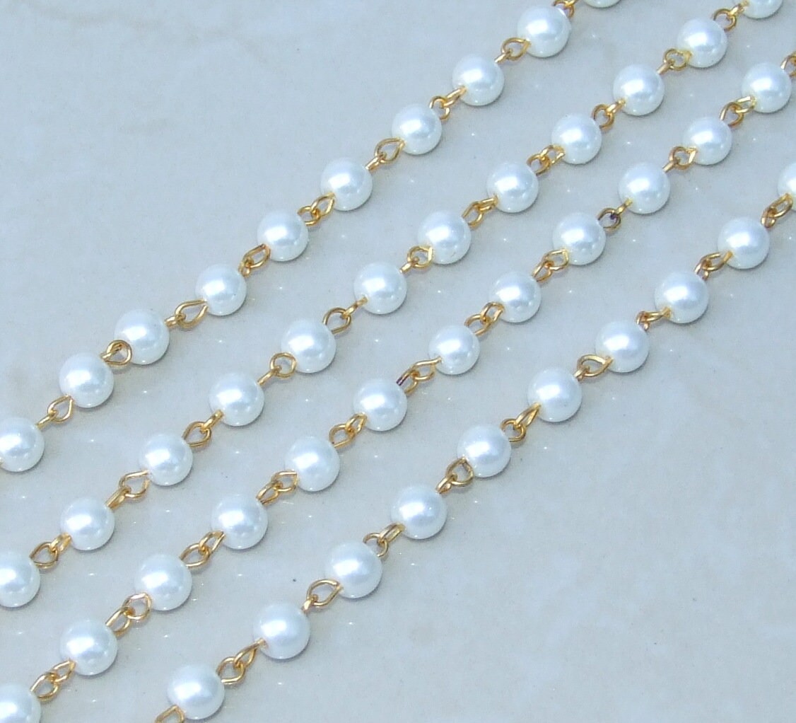 18K Gold White shell Pearl Beaded Chain, Pearl Chain by Yard, Wholesale  bulk Roll Chain for Necklace Bracelet Jewelry Making, 3mm, CH168 -  BeadsCreation4u