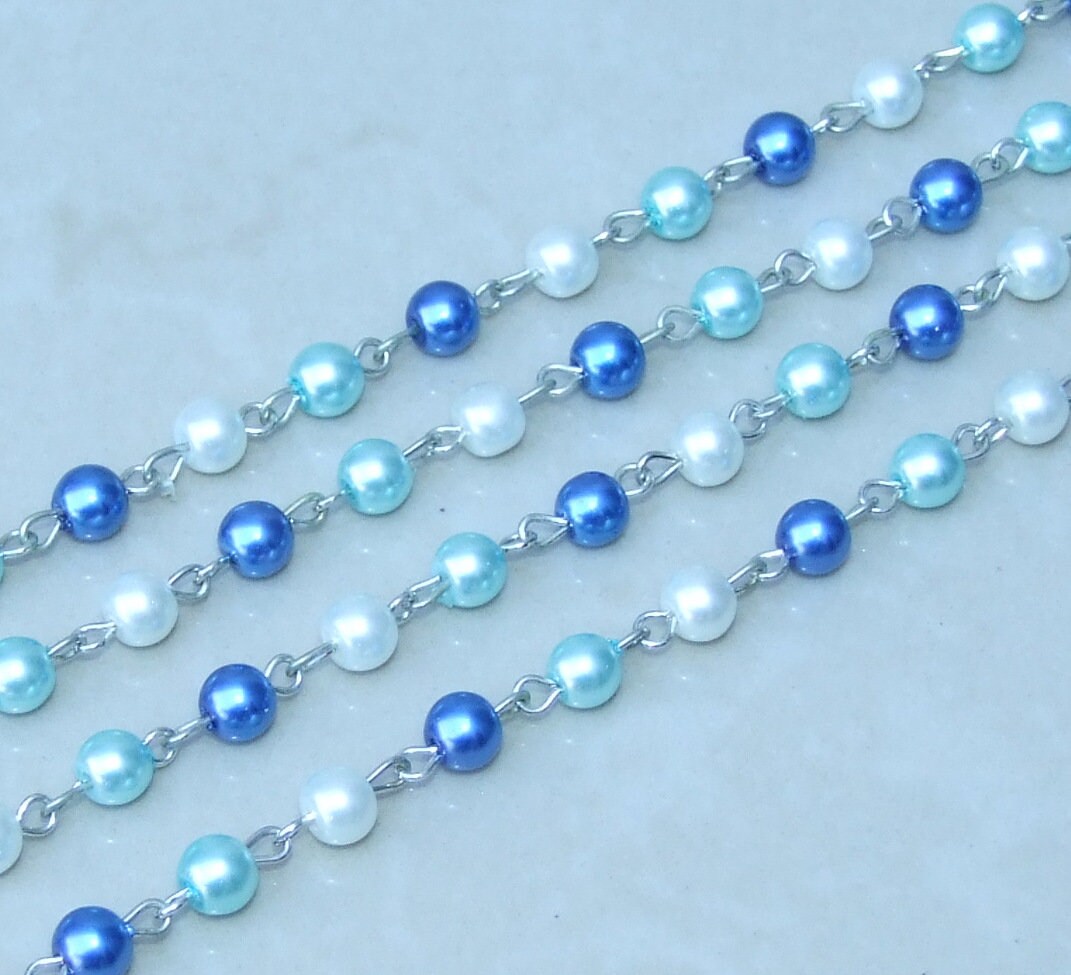 Rosary Beaded Chain 1 meter (39) Rosary Chain, Faceted pale blue/grey –  Bling By A