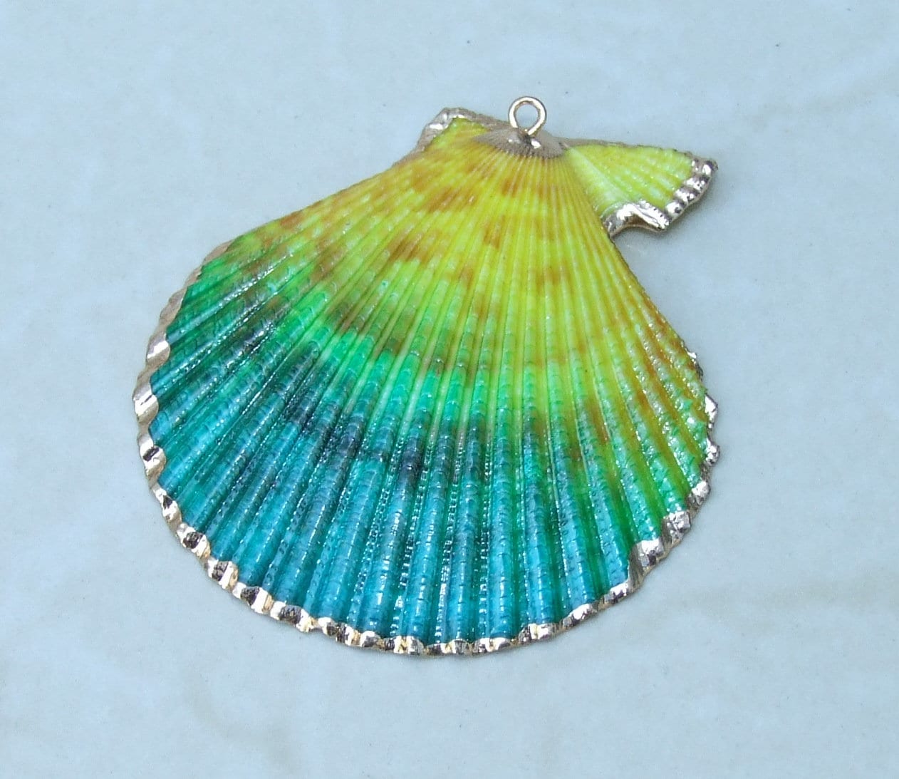 Hand Painted Scallop Shell Pendant, Gold Edge Loop, Natural Seashell, Deep Sea Shell, Shell Necklace, Beach Jewelry, Ocean Seashell, 40-50mm
