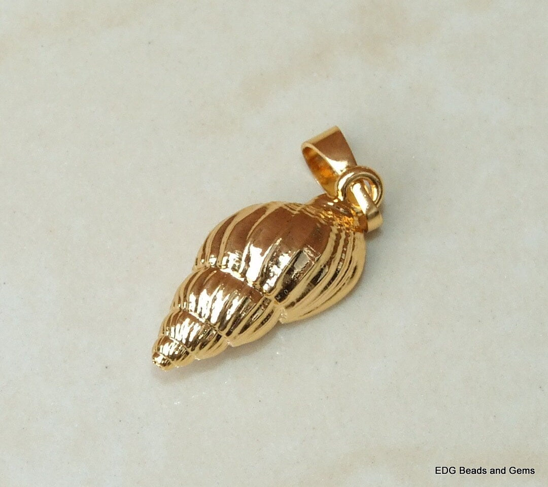 Gold Plated Sea Shell - Natural Sea Shell - Spiral Shell Pendant - Shell Bead - Gold Plated Shell - Seashell Pendant - 20-22mm, 111