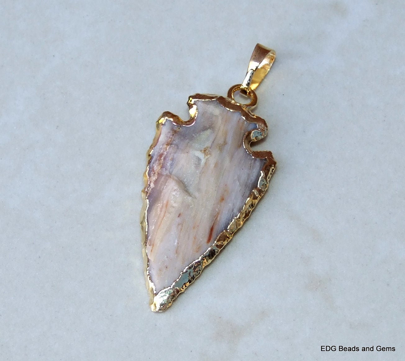 Jasper Arrowhead Pendant. Arrow Pendant - Jasper Arrow - Natural Jasper Pendant - Gemstone Pendant - Gold Plated Edge and Bail - 30mm - 40mm - EDGBeadsandGems