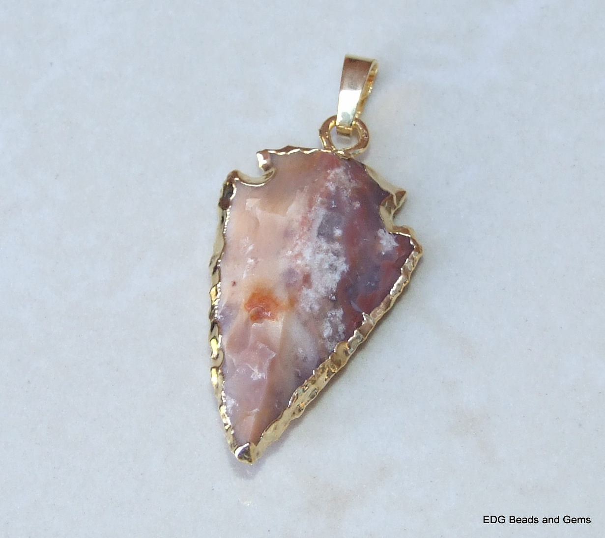 Jasper Arrowhead Pendant. Arrow Pendant - Jasper Arrow - Natural Jasper Pendant - Gemstone Pendant - Gold Plated Edge and Bail - 30mm - 40mm - EDGBeadsandGems