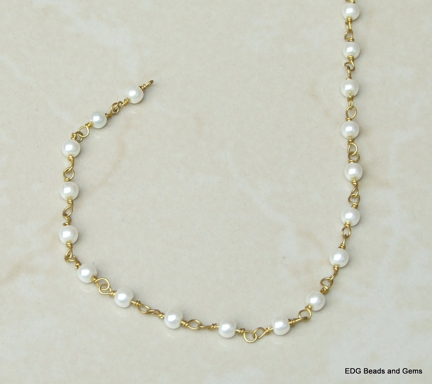 White Glass Pearl Rosary Chain, Bulk Chain, Rondelle Glass Beads, Beaded Chain, Body Chain Jewelry, Gold Necklace Chain, Belly Chain, 6mm - EDGBeadsandGems