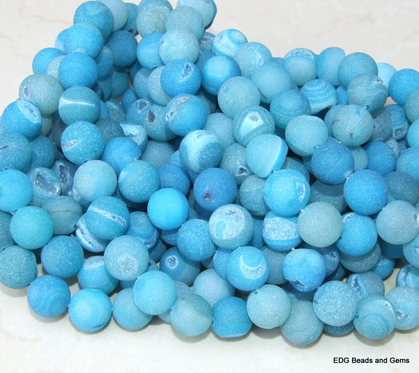 Round Druzy Agate Beads, Natural Druzy Stand, Frosted Agate Beads, 14mm Druzy Beads, Purple Agate Beads, Matte Agate Beads, Druzy Quartz - EDGBeadsandGems