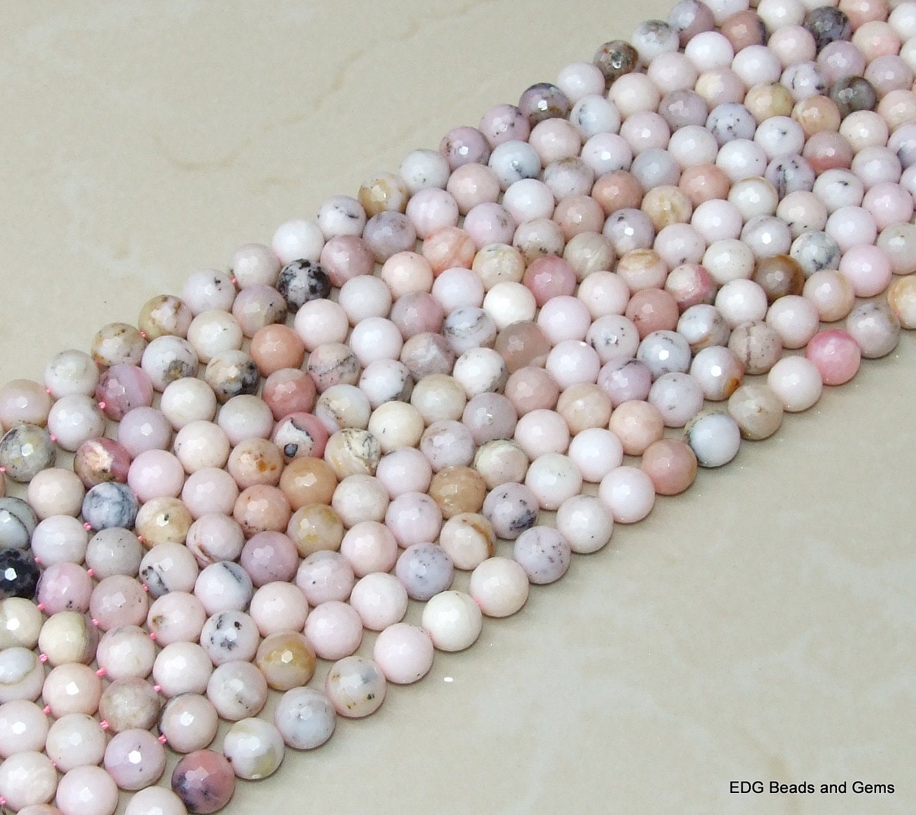 Pink Peruvian Opal Faceted Bead - Pink Opal Bead - Peruvian Pink Opal - Half Strand - 10mm - EDGBeadsandGems