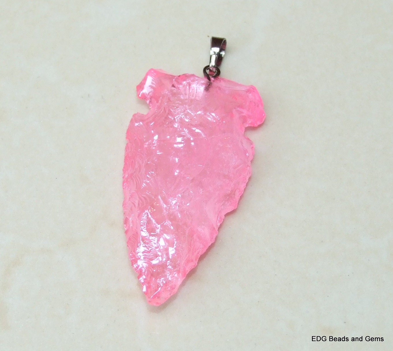 ON SALE - Pink Quartz Crystal Arrowhead Pendant - Quartz Arrow Pendant - Raw - Naturally Faceted - Titanium Quartz - 28mm x 55mm - 8644 - EDGBeadsandGems
