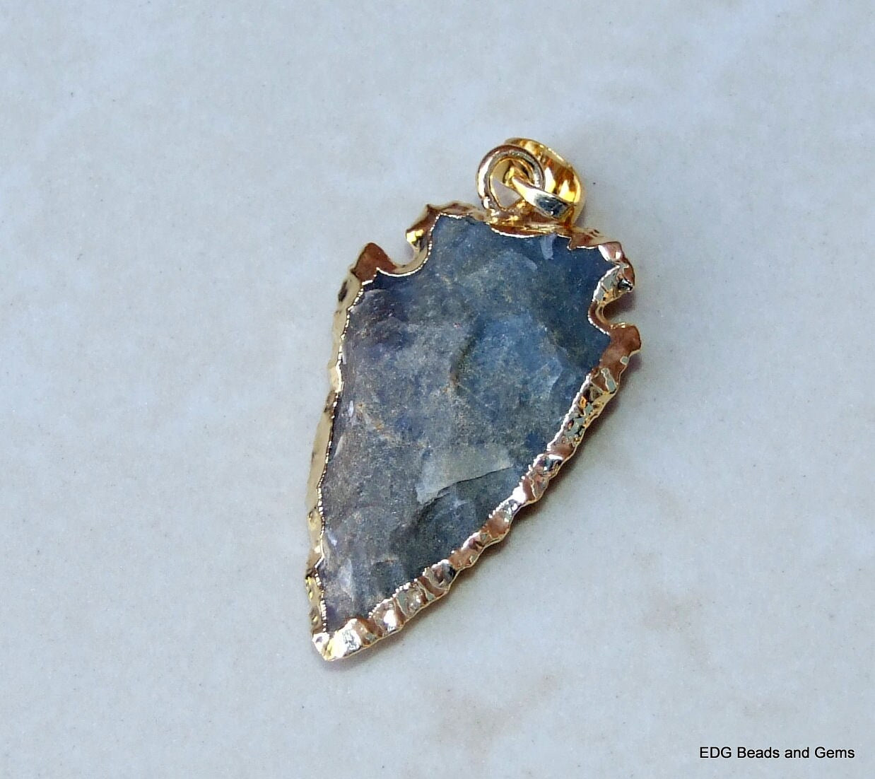 Jasper Arrowhead Pendant. Arrow Pendant - Jasper Arrow - Natural Jasper Pendant - Gemstone Pendant - Gold Plated Edge and Bail - 30mm - 40mm - EDGBeadsandGems