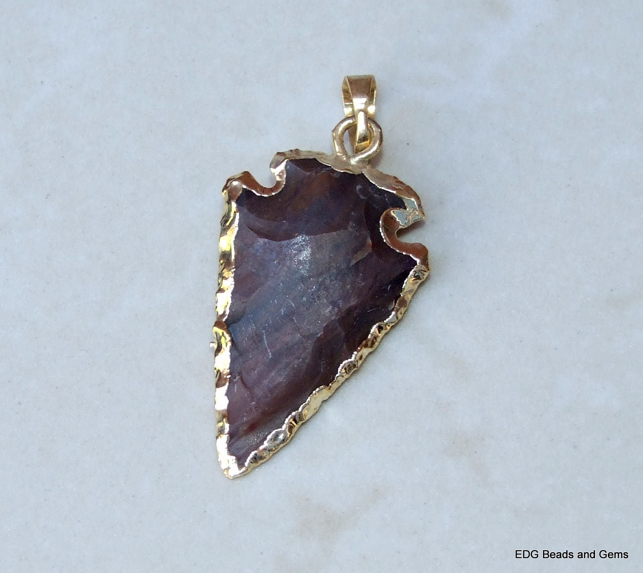 Jasper Arrowhead Pendant. Arrow Pendant - Jasper Arrow - Natural Jasper Pendant - Gemstone Pendant - Gold Plated Edge and Bail - 30mm - 40mm - EDGBeadsandGems