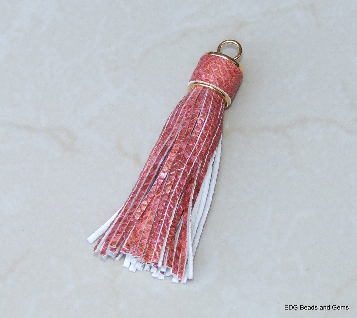Tassel, Red and Gold Leather Tassel, Tassel Pendant - 3 inch Tassel - EDGBeadsandGems