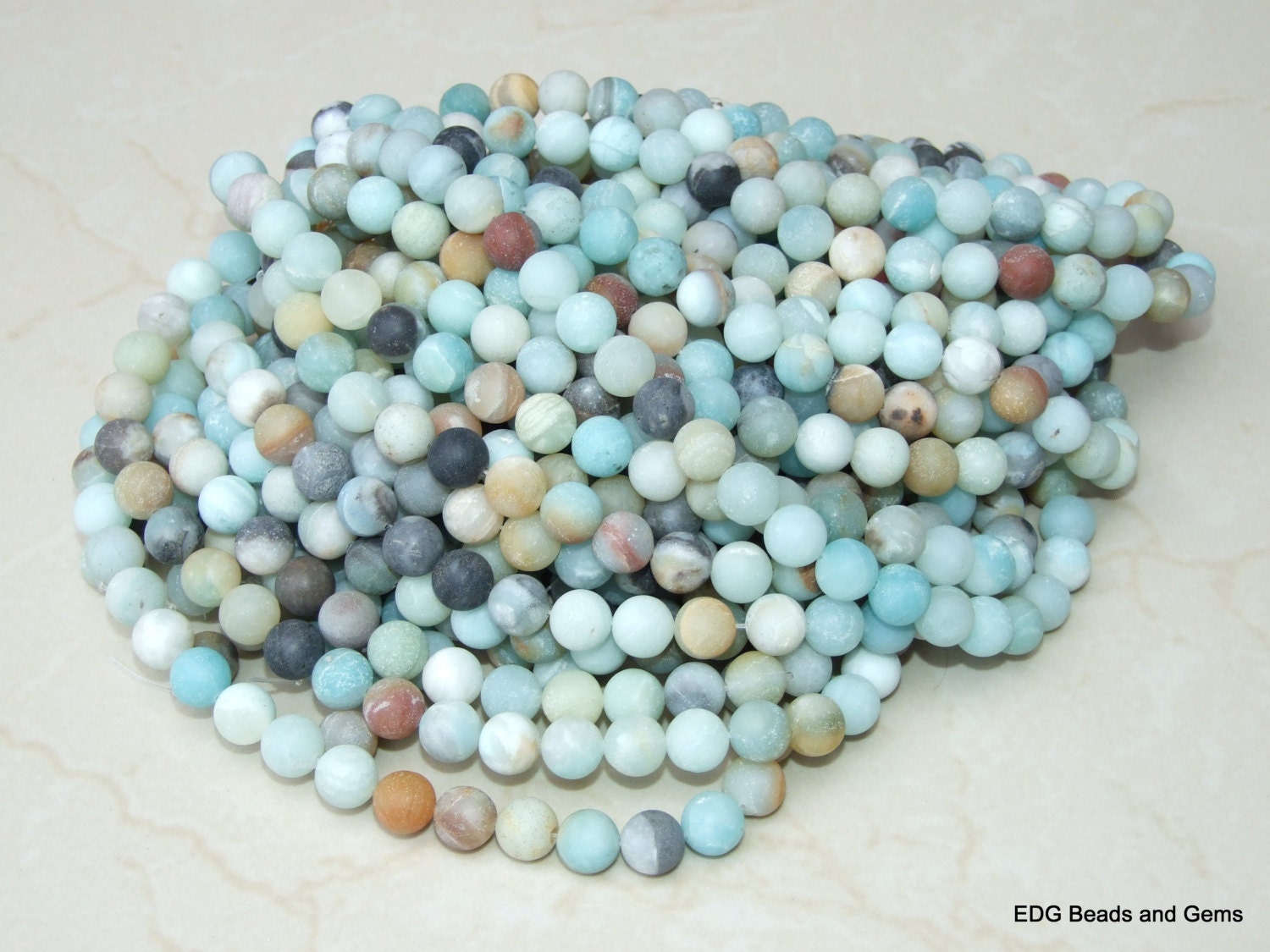 Amazonite Round Matte Beads - 10mm Amazonite Beads - Round Beads - Frosty Matte Finish - Full Strand - EDGBeadsandGems