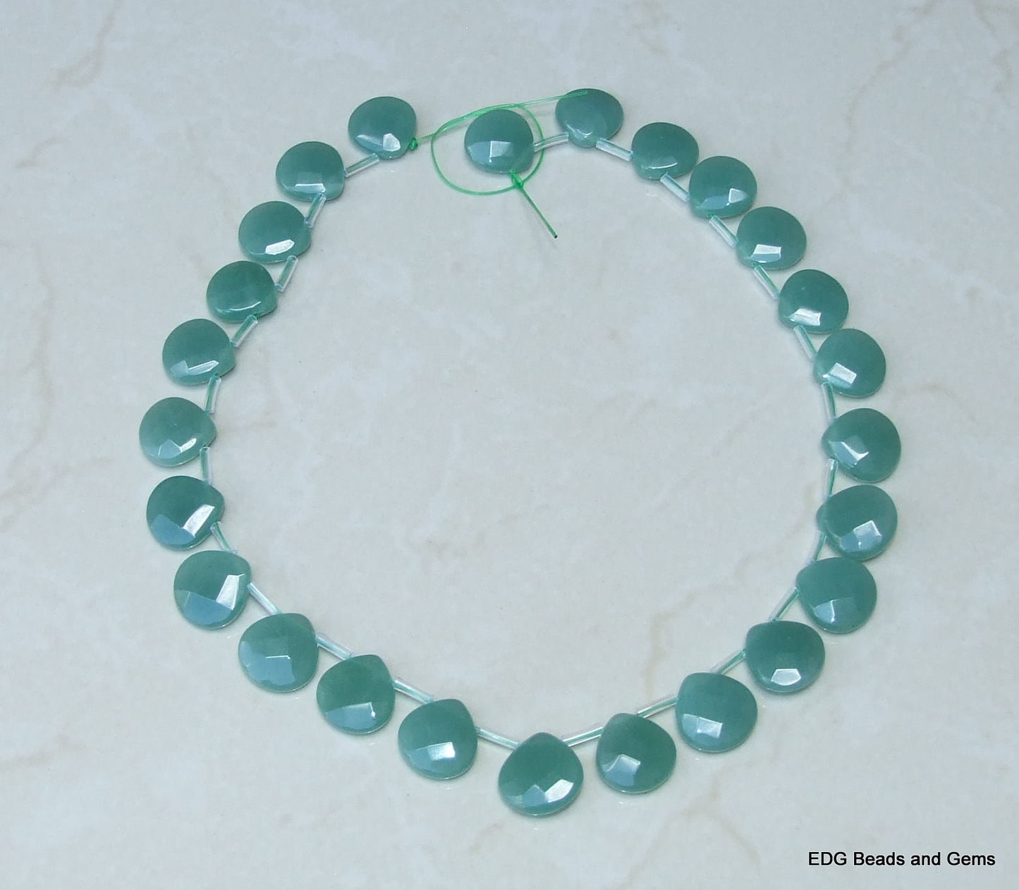Green Aventurine Faceted Briolette - Aventurine Drop - Polished Aventurine - Aventurine Bead - Half Strand - 16mm x 16mm x 6mm - EDGBeadsandGems