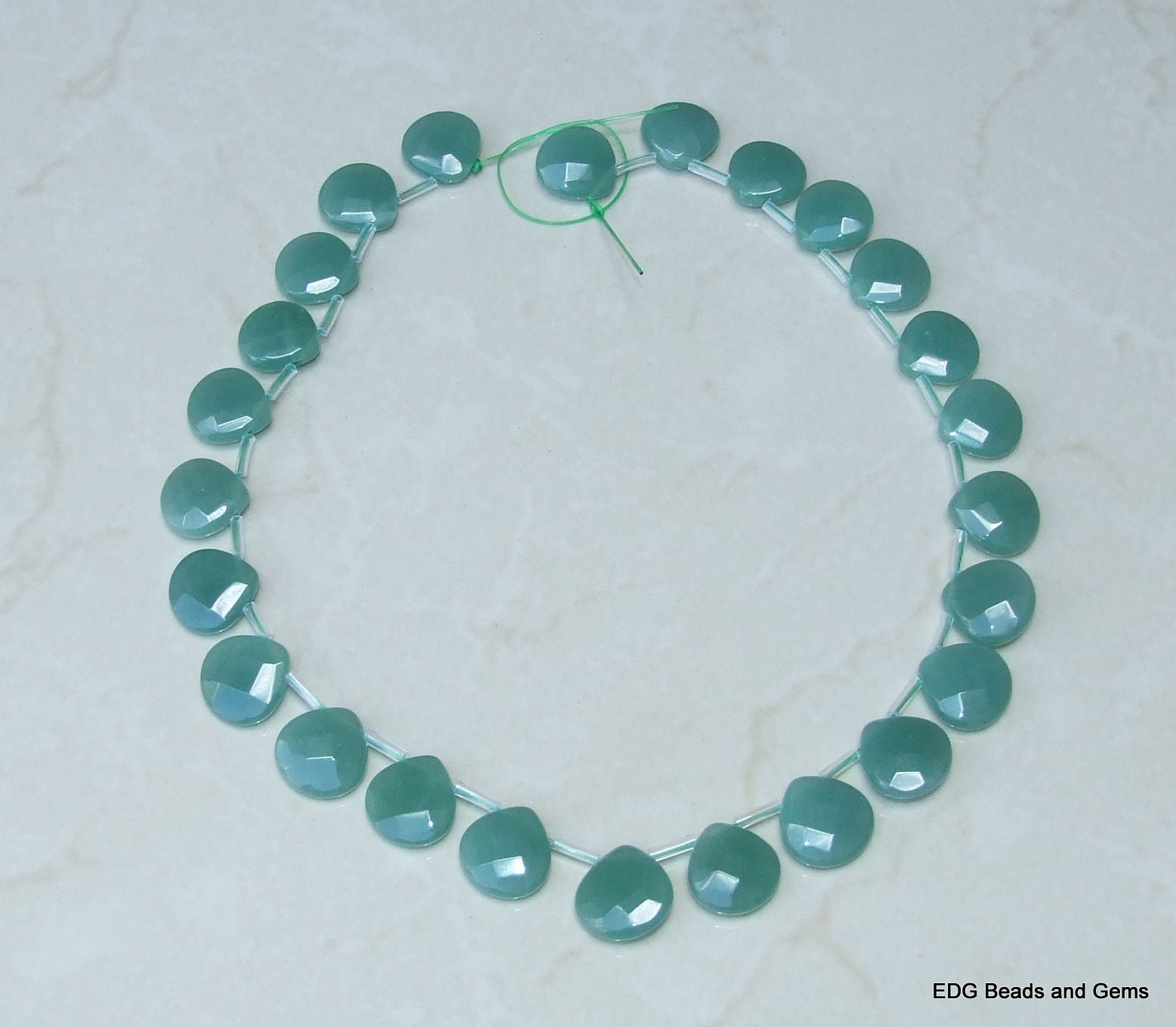 Green Aventurine Faceted Briolette - Aventurine Drop - Polished Aventurine - Aventurine Bead - Half Strand - 16mm x 16mm x 6mm - EDGBeadsandGems