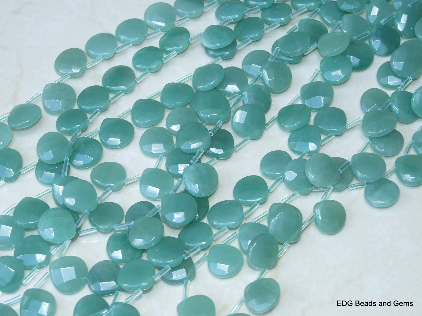 Green Aventurine Faceted Briolette - Aventurine Drop - Polished Aventurine - Aventurine Bead - Half Strand - 16mm x 16mm x 6mm - EDGBeadsandGems