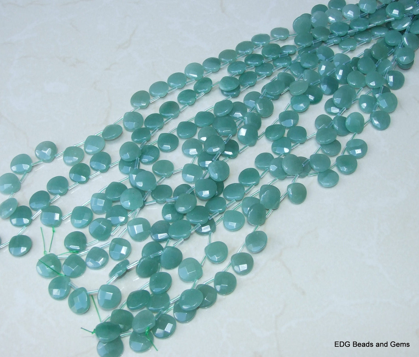 Green Aventurine Faceted Briolette - Aventurine Drop - Polished Aventurine - Aventurine Bead - Half Strand - 16mm x 16mm x 6mm - EDGBeadsandGems