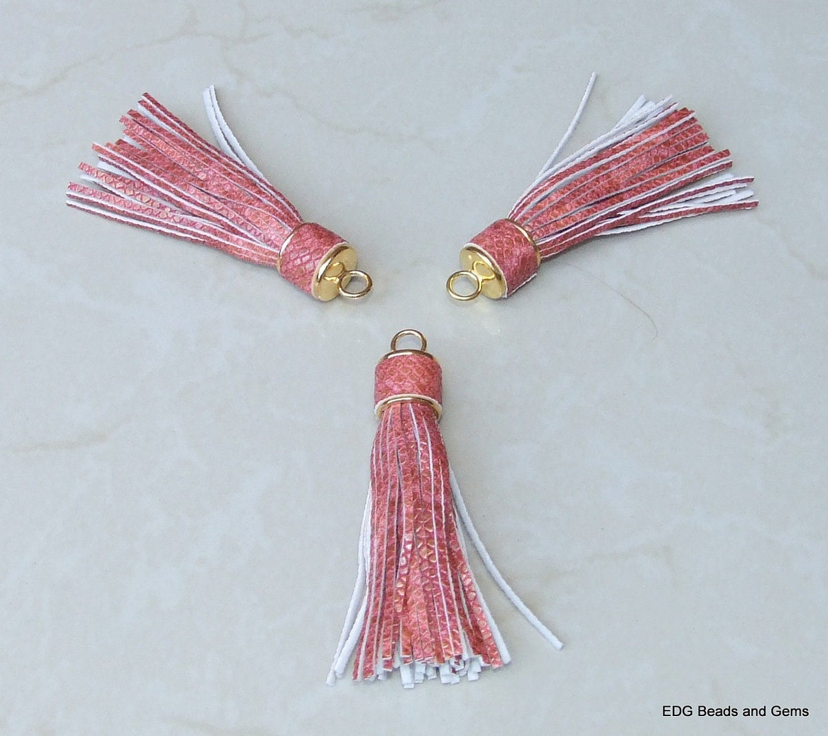 Tassel, Red and Gold Leather Tassel, Tassel Pendant - 3 inch Tassel - EDGBeadsandGems