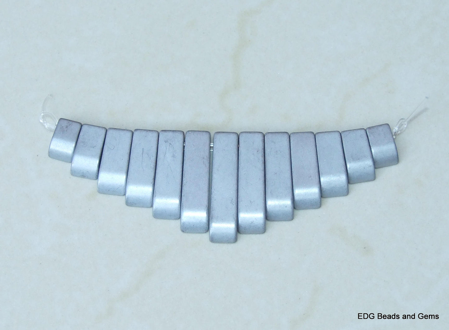Silver Fan Pendant - Graduated Fan Pendant - Titanium Coated Hematite - 10mm - 27mm - EDGBeadsandGems