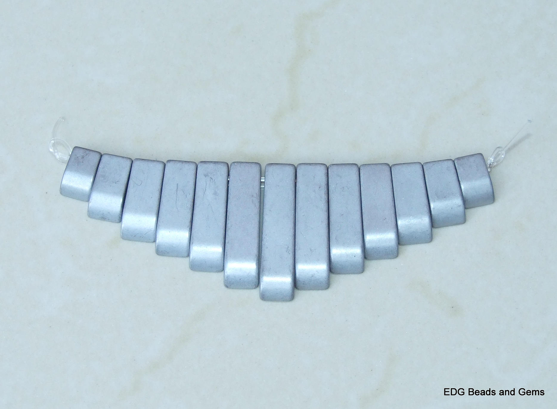 Silver Fan Pendant - Graduated Fan Pendant - Titanium Coated Hematite - 10mm - 27mm - EDGBeadsandGems