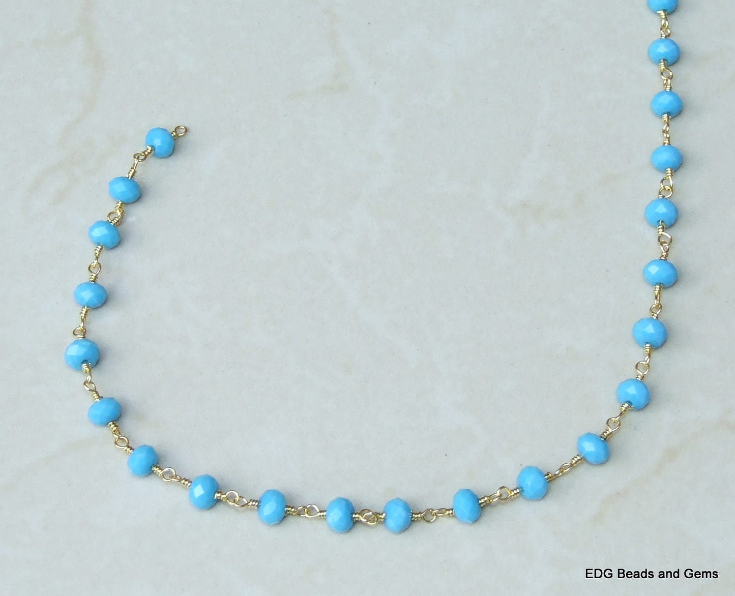 Turquoise Glass Rosary Chain, Bulk Chain, Rondelle Glass Beads, Beaded Chain, Body Chain Jewelry, Gold Chain, Necklace Chain, Belly Chain - EDGBeadsandGems