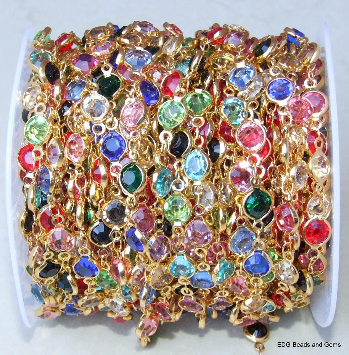 Multicolored Glass Rosary Chain, Bulk Chain, Faceted Glass Beads, Beaded Chain, Body Chain Jewelry, Gold Chain, Necklace Chain, Belly Chain - EDGBeadsandGems