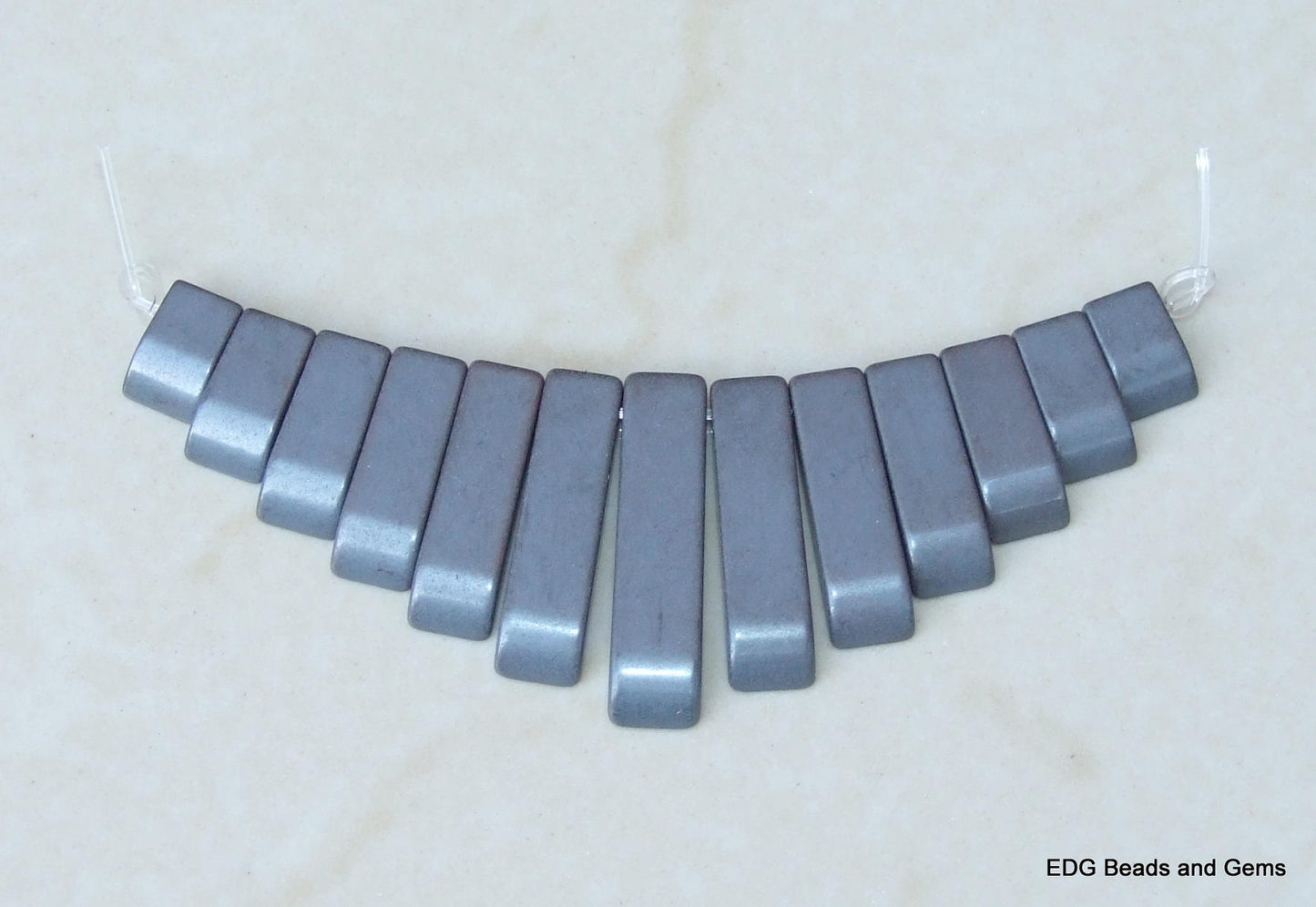 Gunmetal Fan Pendant - Graduated Fan Pendant - Titanium Coated Hematite - 10mm - 27mm - EDGBeadsandGems