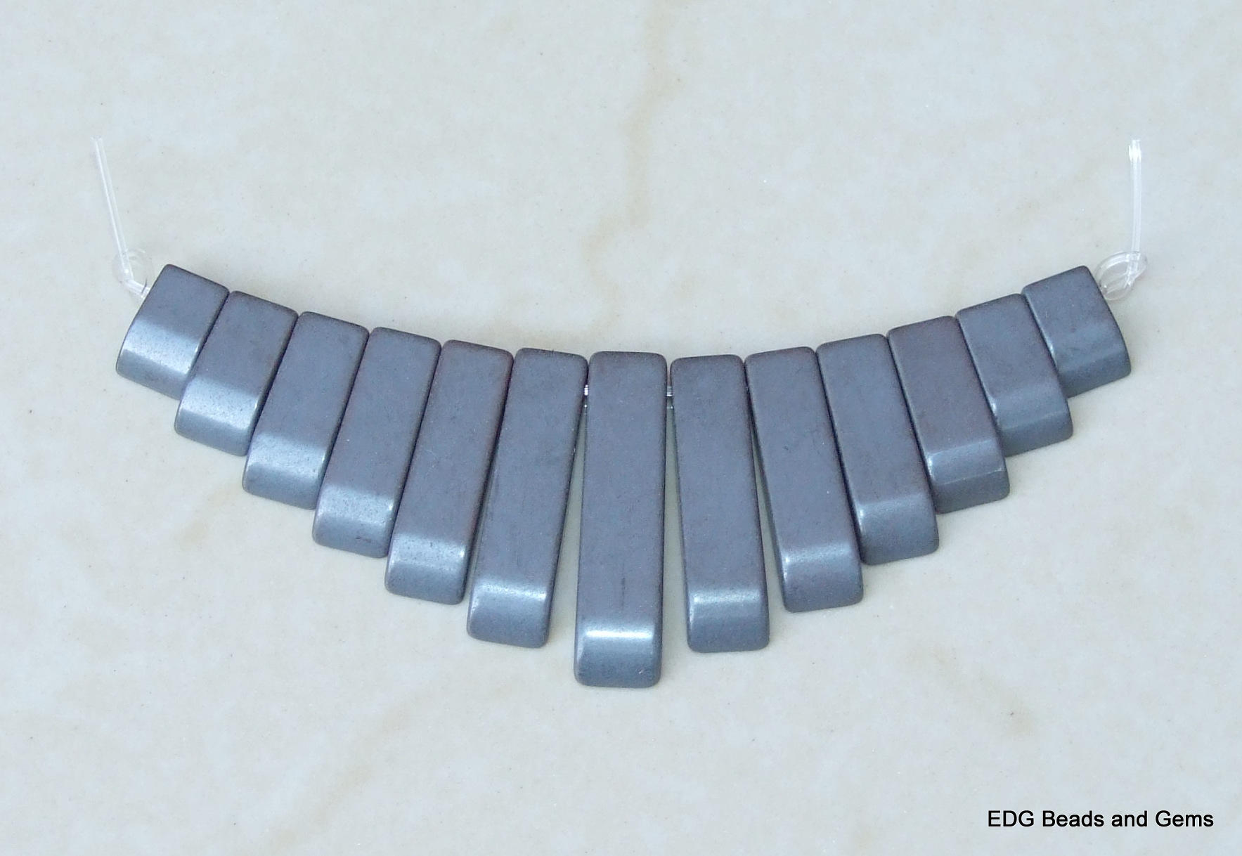 Gunmetal Fan Pendant - Graduated Fan Pendant - Titanium Coated Hematite - 10mm - 27mm - EDGBeadsandGems