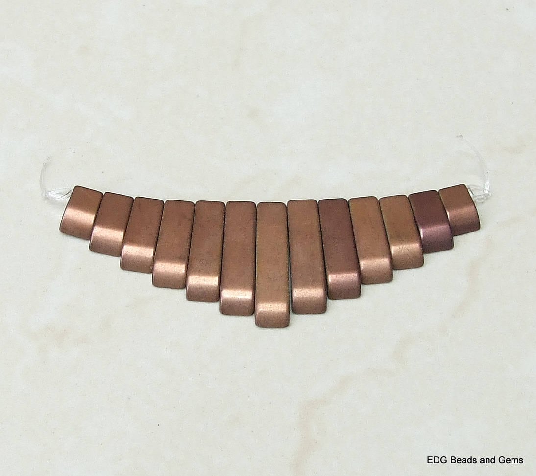 Antique Bronze Fan Pendant - Graduated Fan Pendant - Titanium Coated Hematite - 10mm - 27mm - EDGBeadsandGems