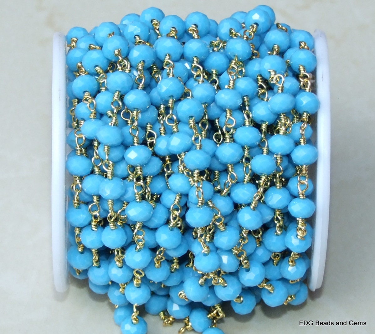 Turquoise Glass Rosary Chain, Bulk Chain, Rondelle Glass Beads, Beaded Chain, Body Chain Jewelry, Gold Chain, Necklace Chain, Belly Chain - EDGBeadsandGems