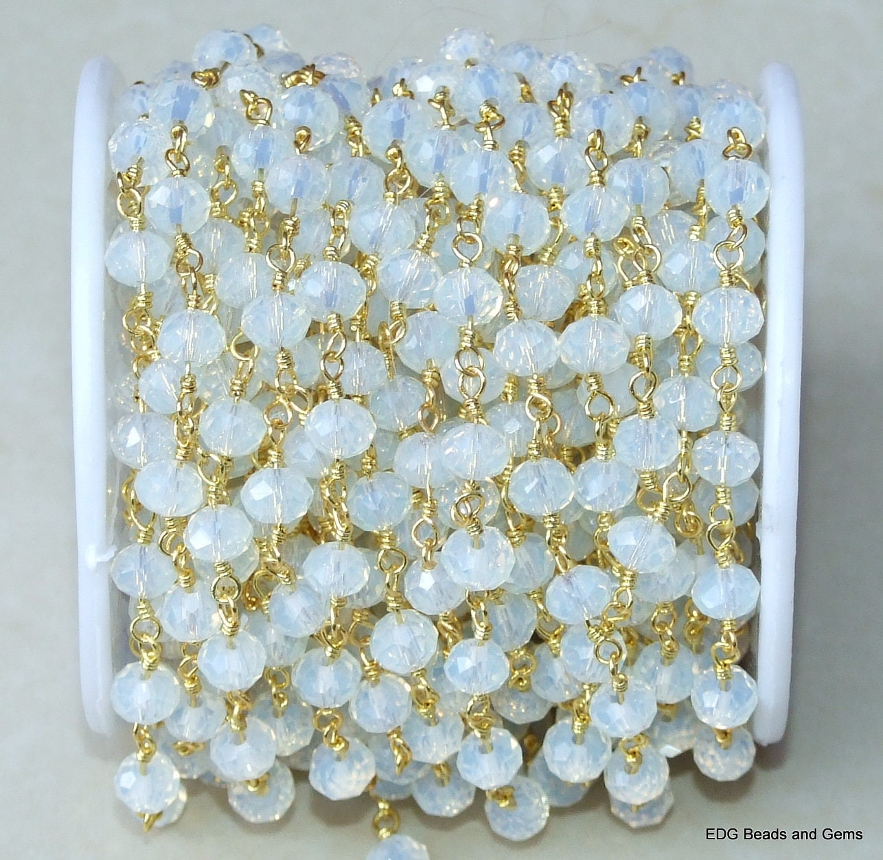 Clear Opal AB Glass Rosary Chain, Bulk Chain, Rondelle Glass Beads, Beaded Chain, Body Chain, Gold Chain, Necklace Chain, Belly Chain - EDGBeadsandGems