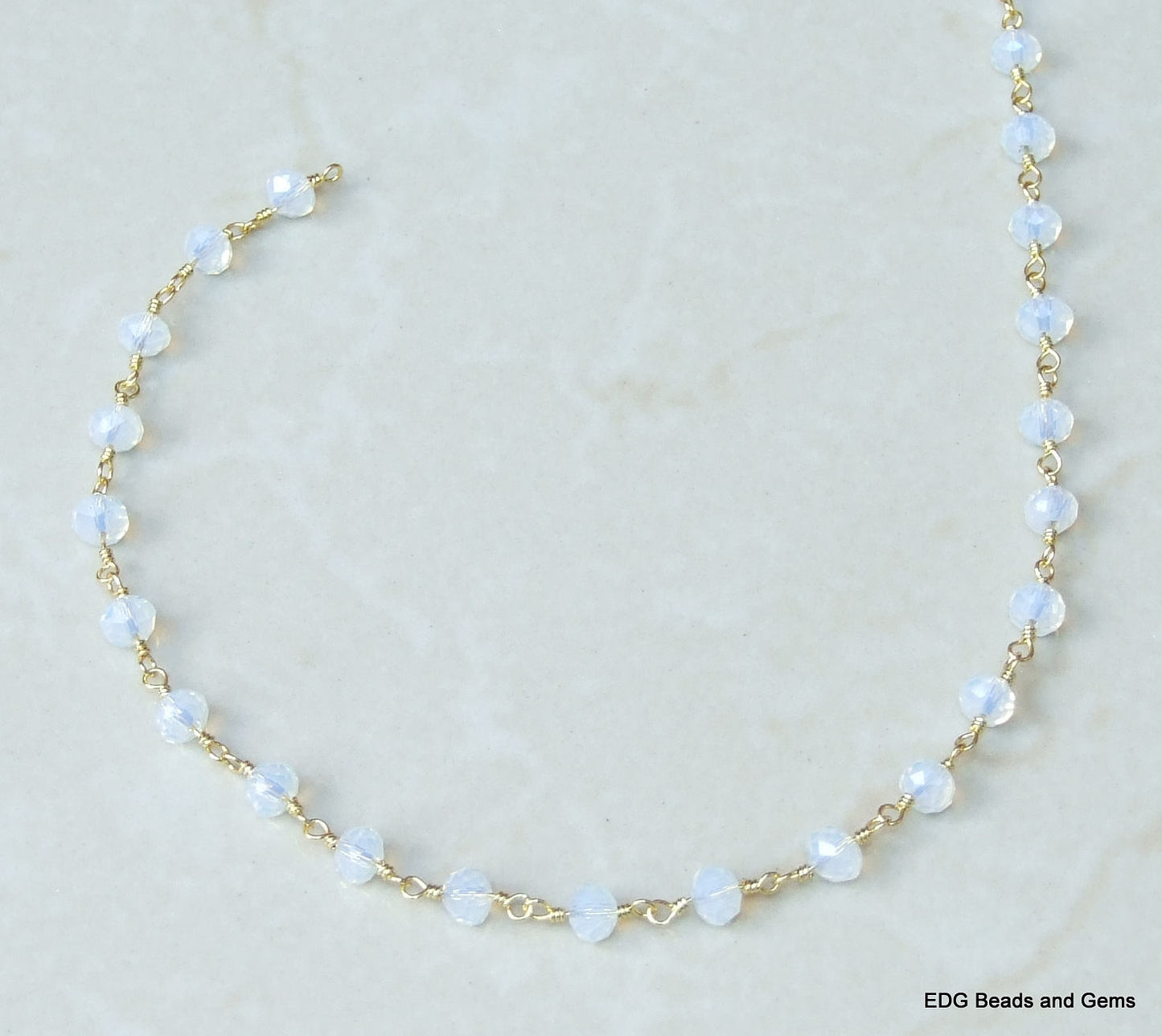Clear Opal AB Glass Rosary Chain, Bulk Chain, Rondelle Glass Beads, Beaded Chain, Body Chain, Gold Chain, Necklace Chain, Belly Chain - EDGBeadsandGems