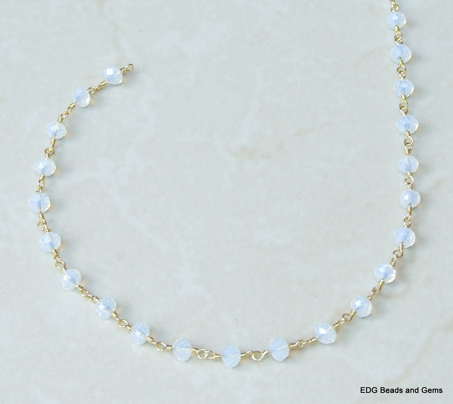 Clear Opal AB Glass Rosary Chain, Bulk Chain, Rondelle Glass Beads, Beaded Chain, Body Chain, Gold Chain, Necklace Chain, Belly Chain - EDGBeadsandGems