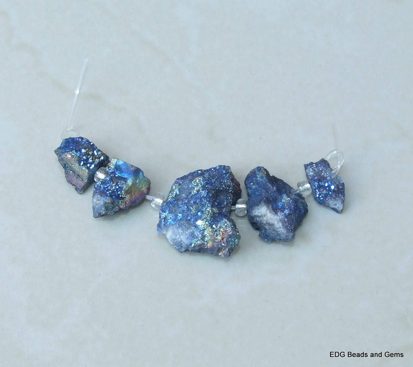 Rainbow Druzy Chips. Graduated Druzy Agate Quartz Pendant Chips. Crystal Druzy Agate Pendant Bead - 5 stones - 8757 - EDGBeadsandGems