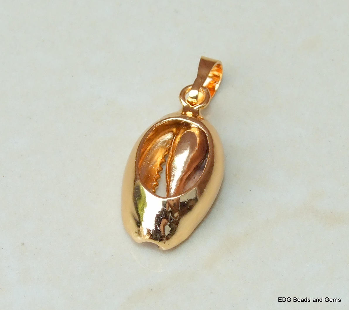 Gold Plated Cowrie Shell Pendant, Shell Charm, Cowrie Shell Necklace, Seashell Necklace, Beach Necklace, 24k Gold, Seashell jewelry, 20-25mm - EDGBeadsandGems