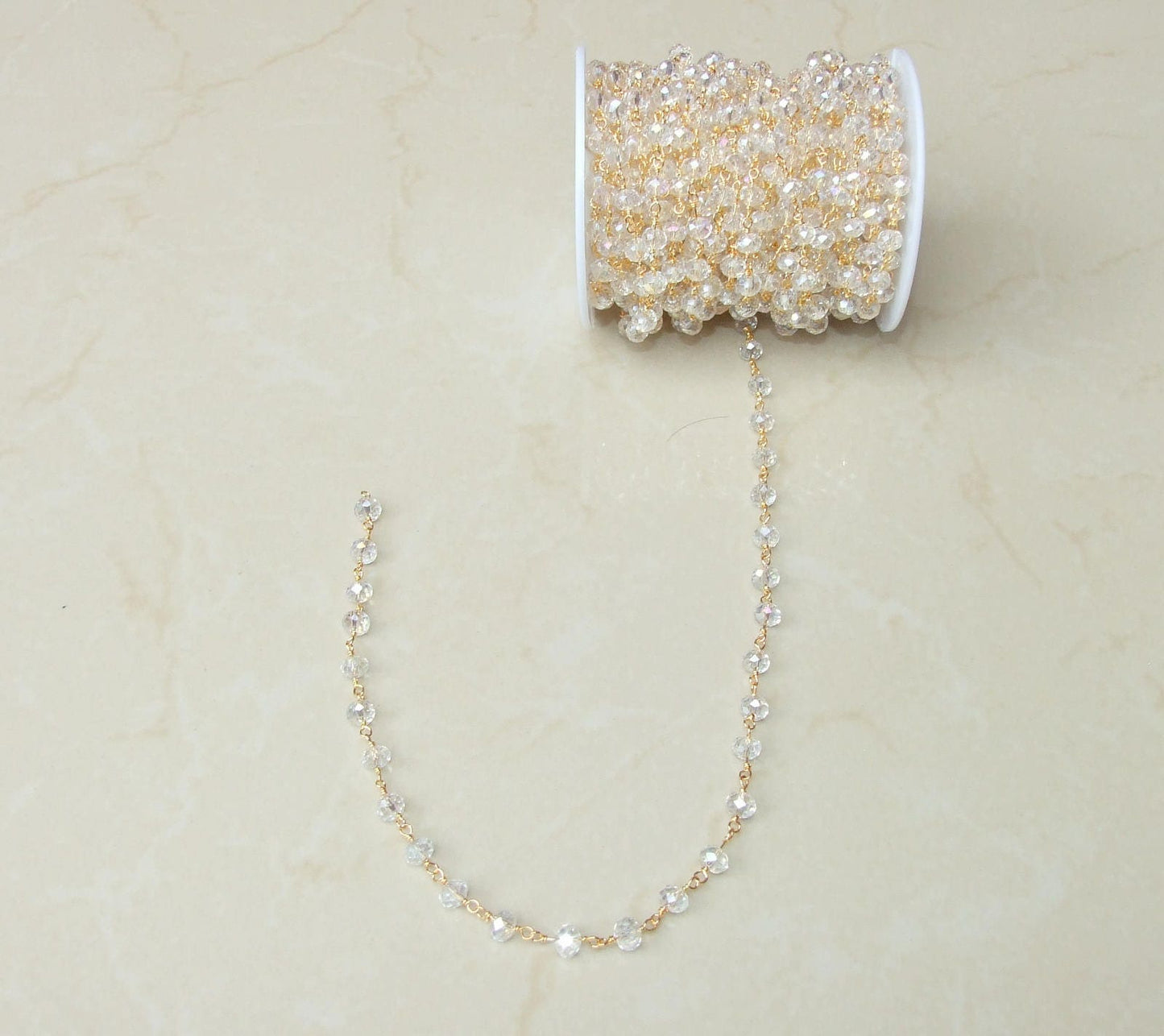 Clear AB Glass Rosary Chain, Bulk Chain, Rondelle Glass Beads, Beaded Chain, Body Chain, Gold Chain, Necklace Chain, Belly Chain - EDGBeadsandGems