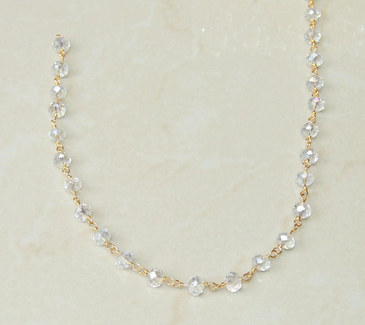 Clear AB Glass Rosary Chain, Bulk Chain, Rondelle Glass Beads, Beaded Chain, Body Chain, Gold Chain, Necklace Chain, Belly Chain - EDGBeadsandGems