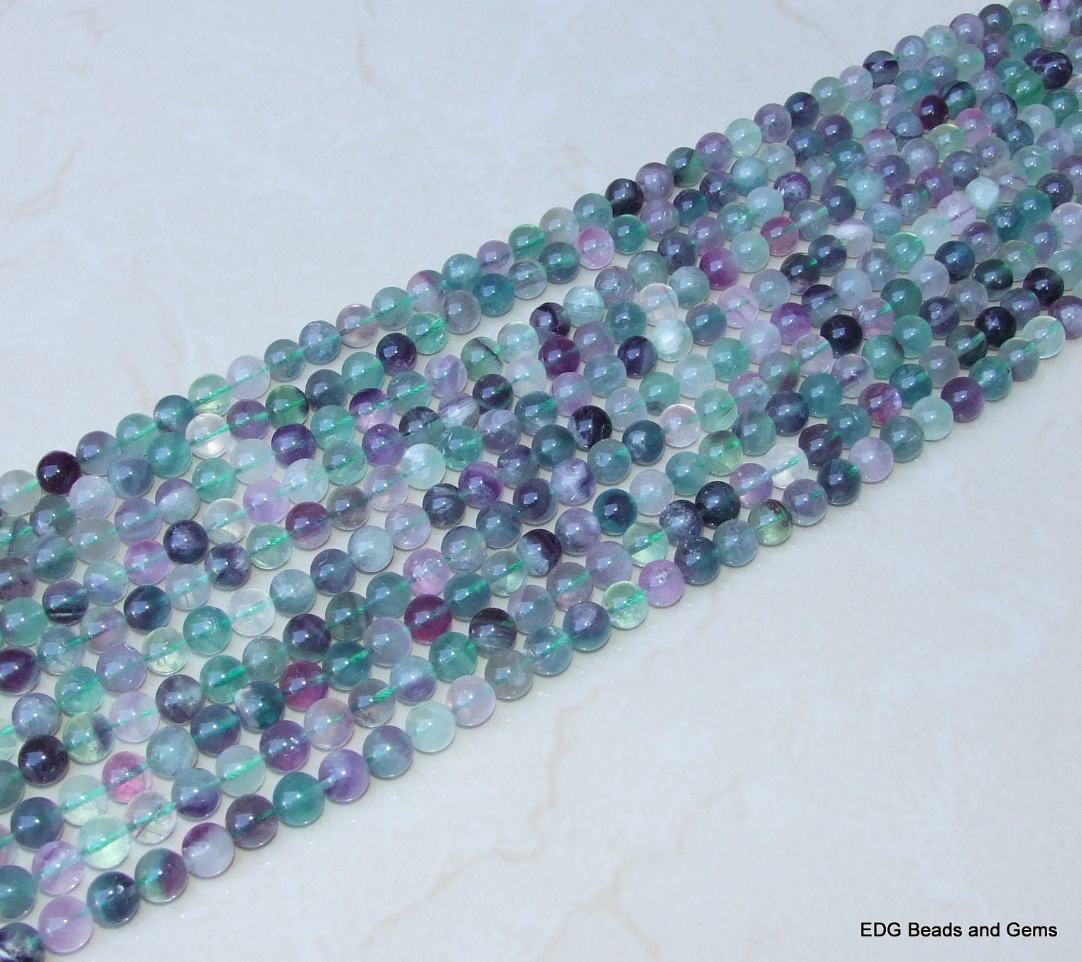 Fluorite Polished Round Smooth Beads, Green and Purple Natural Fluorite, Gemstone Beads, Grade AAA, 6mm, 8mm, 10mm, 15 inch Strand - EDGBeadsandGems