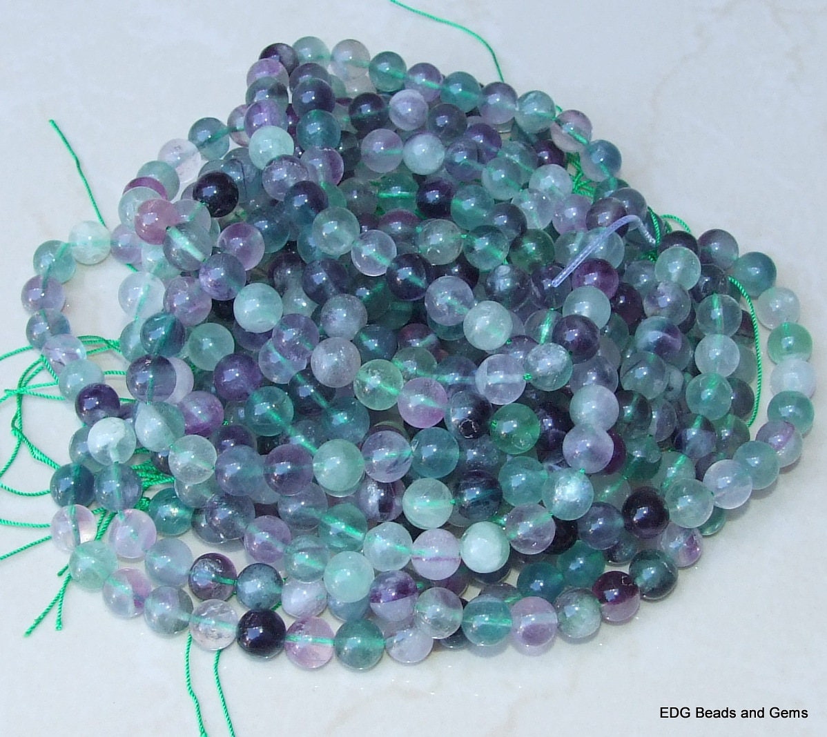 Fluorite Polished Round Smooth Beads, Green and Purple Natural Fluorite, Gemstone Beads, Grade AAA, 6mm, 8mm, 10mm, 15 inch Strand - EDGBeadsandGems