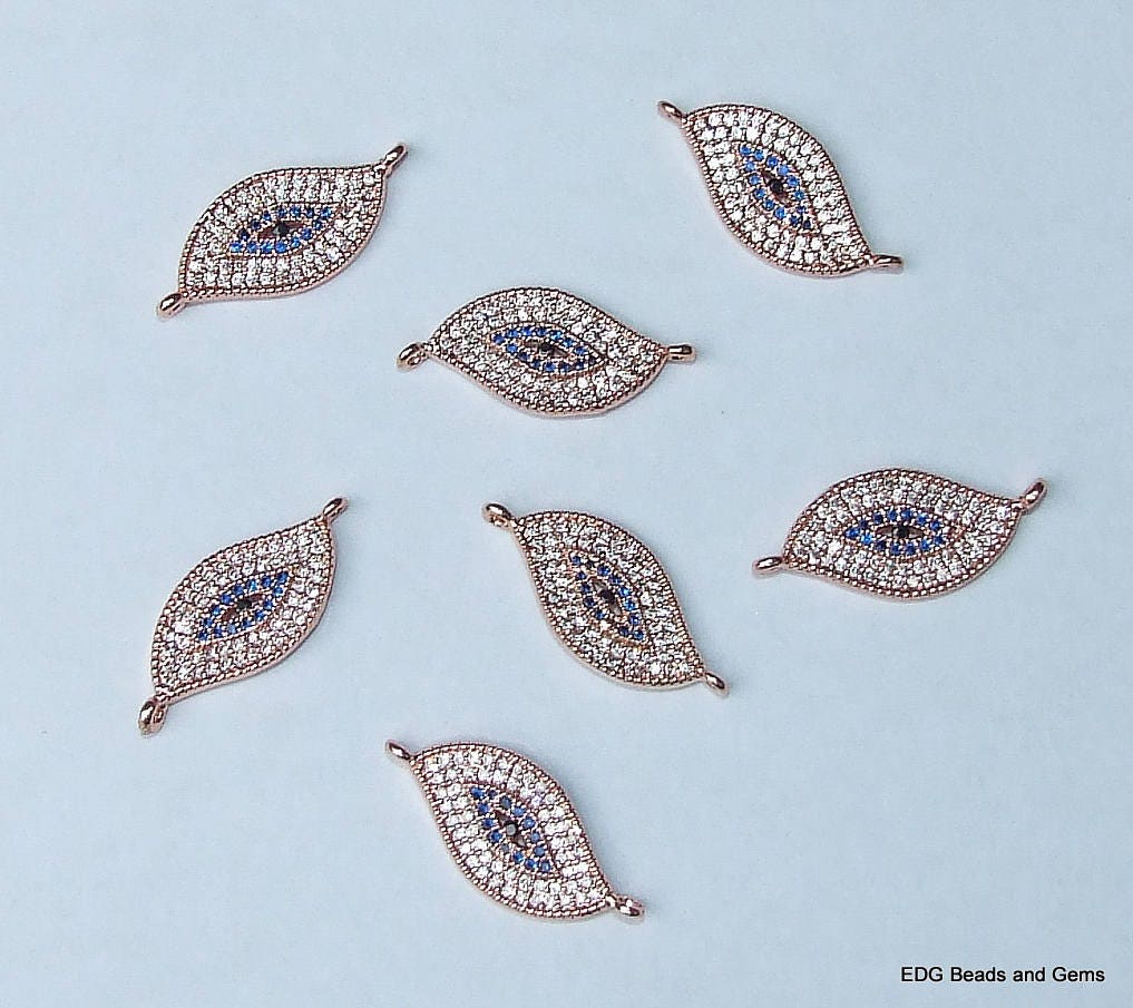 CLOSE OUT Micro Pave Connector Pendant - Pave Charm Pendant, Pave Cubic Zirconia Crystals, CZ - Rhinestone - Leaf - Rose Gold - 10mm x 24mm - EDGBeadsandGems