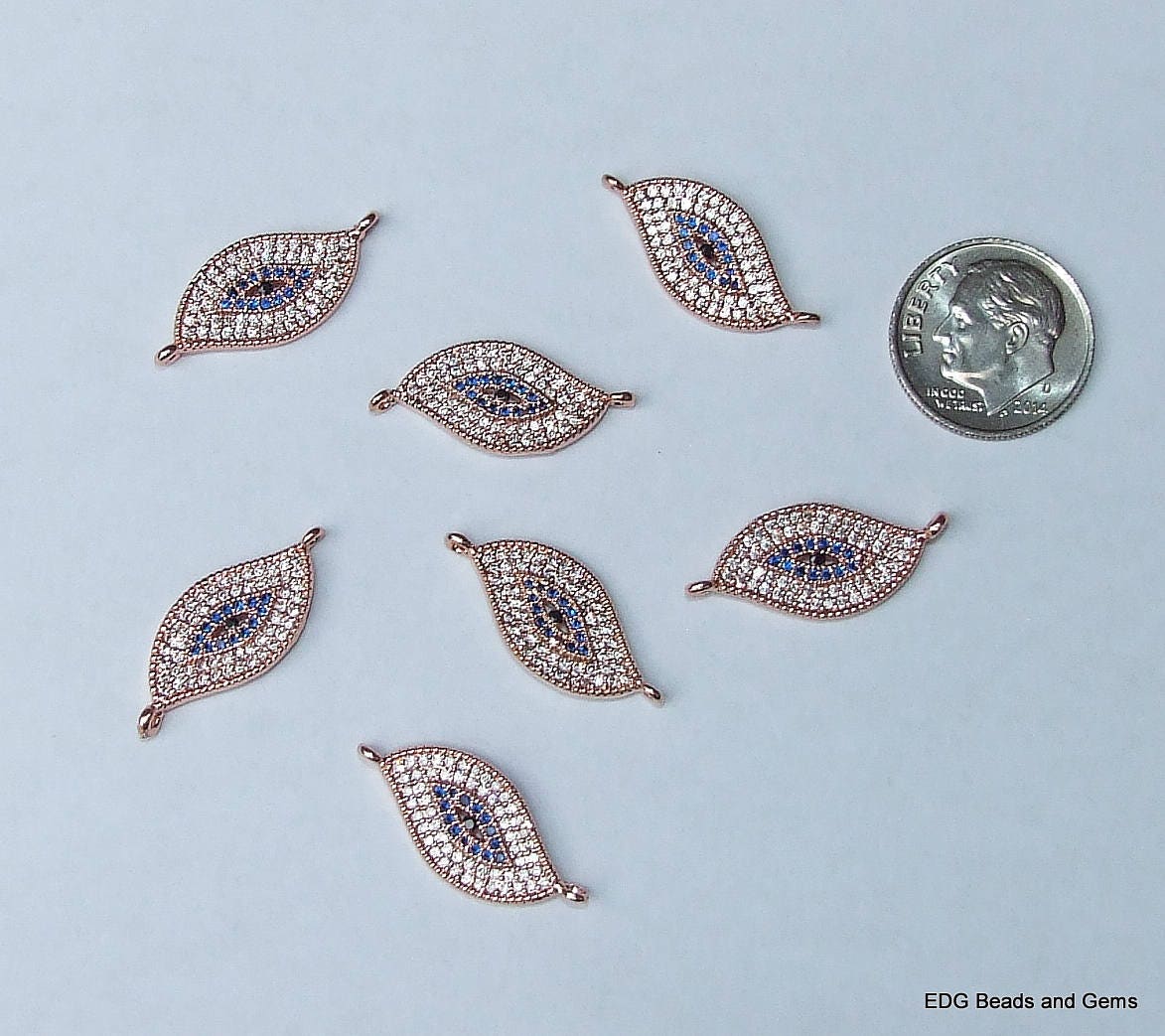 CLOSE OUT Micro Pave Connector Pendant - Pave Charm Pendant, Pave Cubic Zirconia Crystals, CZ - Rhinestone - Leaf - Rose Gold - 10mm x 24mm - EDGBeadsandGems