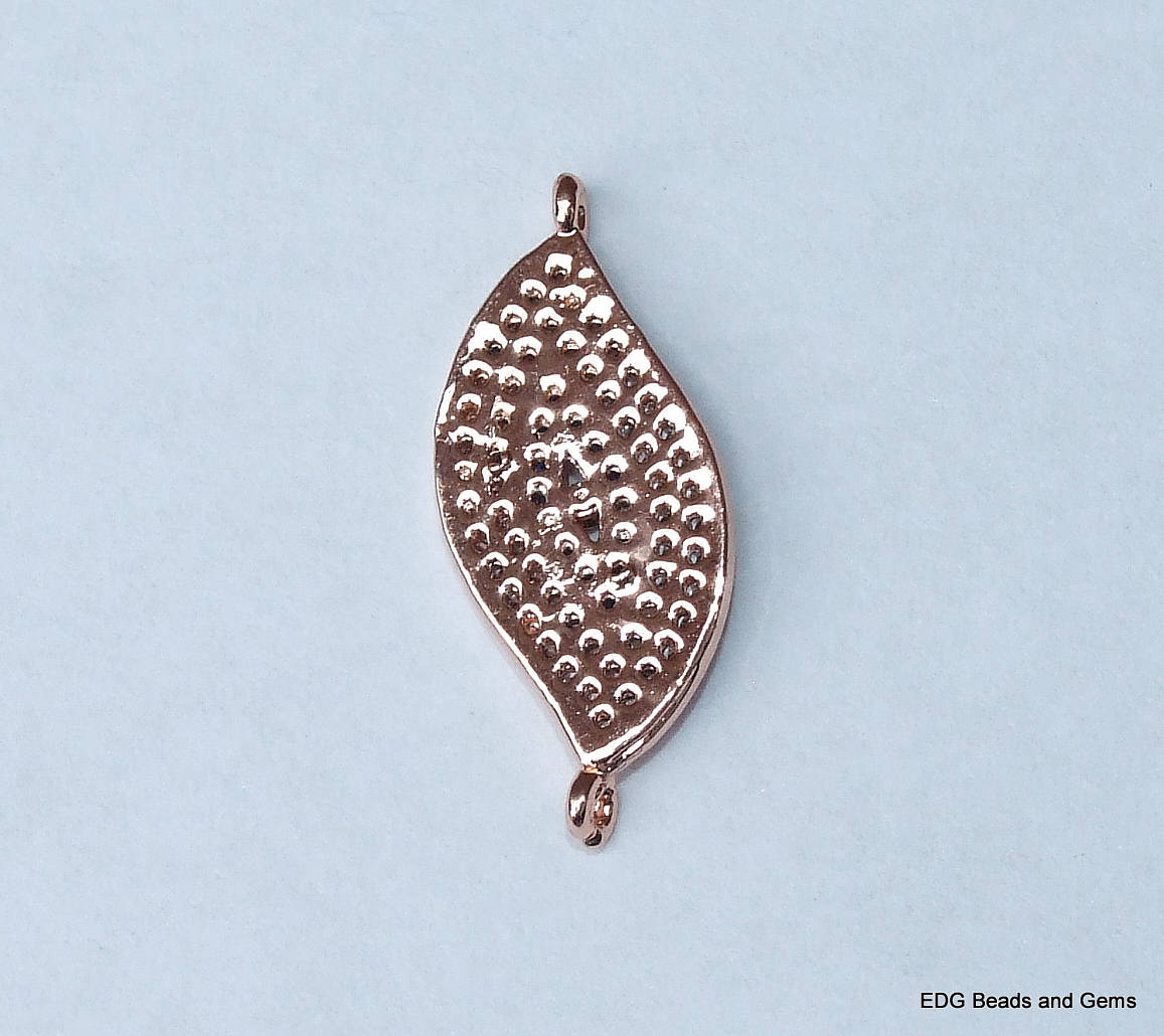 CLOSE OUT Micro Pave Connector Pendant - Pave Charm Pendant, Pave Cubic Zirconia Crystals, CZ - Rhinestone - Leaf - Rose Gold - 10mm x 24mm - EDGBeadsandGems