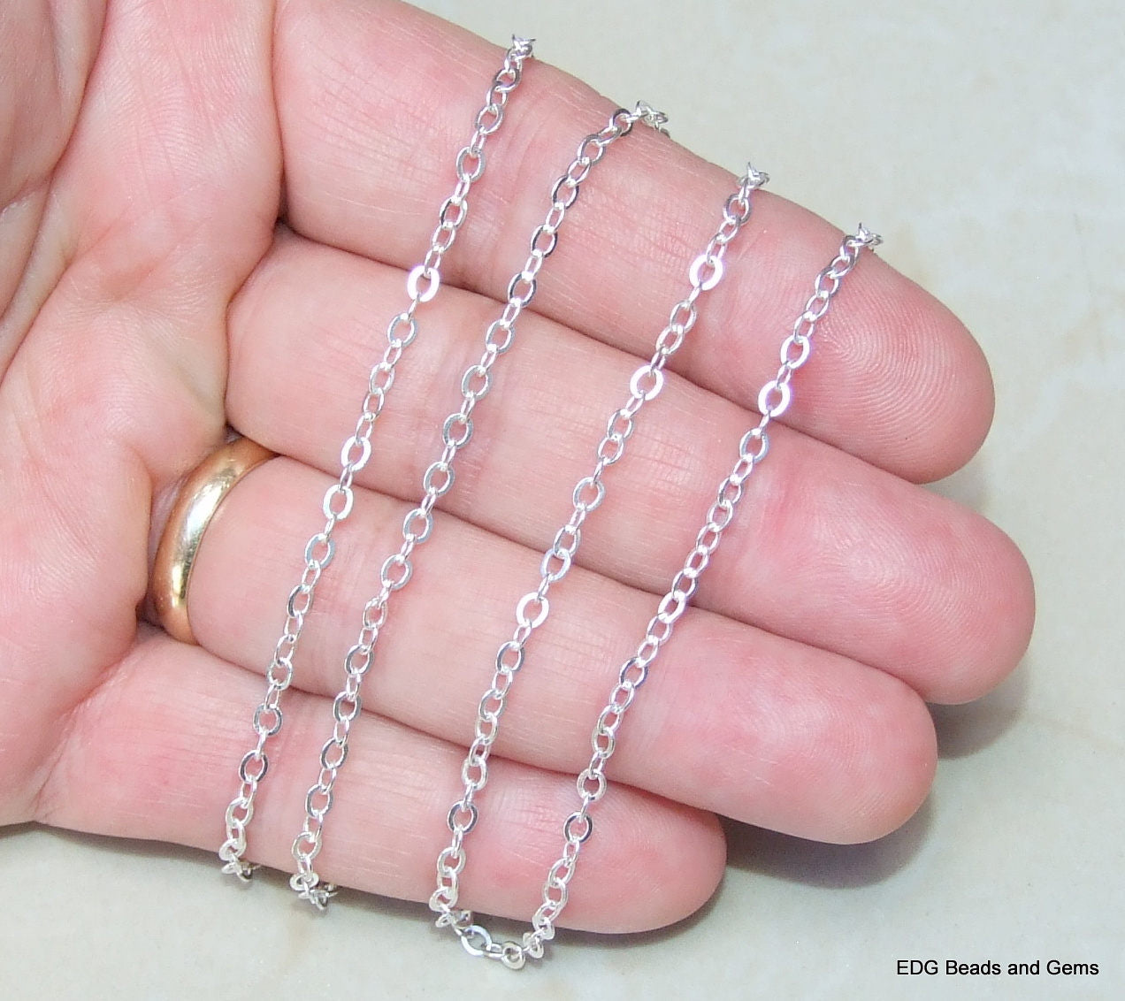 Cable Chain, Oval Flat Chain, Jewelry Chain, Necklace Chain, Silver Chain, Body Chain, Bulk Chain, Jewelry Supplies, 3.5mm x 3mm, 25Y-S - EDGBeadsandGems