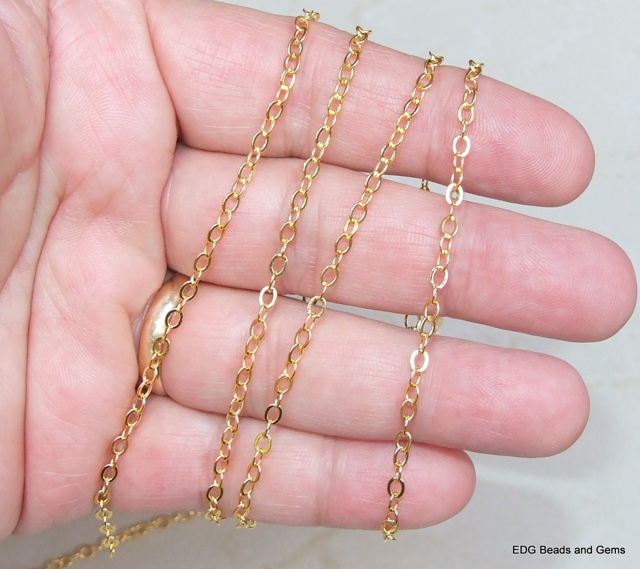 Oval Link Cable Chain, Flat Cable Chain, Jewelry Chain, Necklace Chain, Gold Plated Chain, Body Chain, Bulk Chain, 3.5mm x 3mm, 25Y-G - EDGBeadsandGems