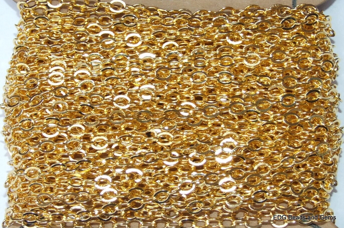 Oval Link Cable Chain, Flat Cable Chain, Jewelry Chain, Necklace Chain, Gold Plated Chain, Body Chain, Bulk Chain, 3.5mm x 3mm, 25Y-G - EDGBeadsandGems