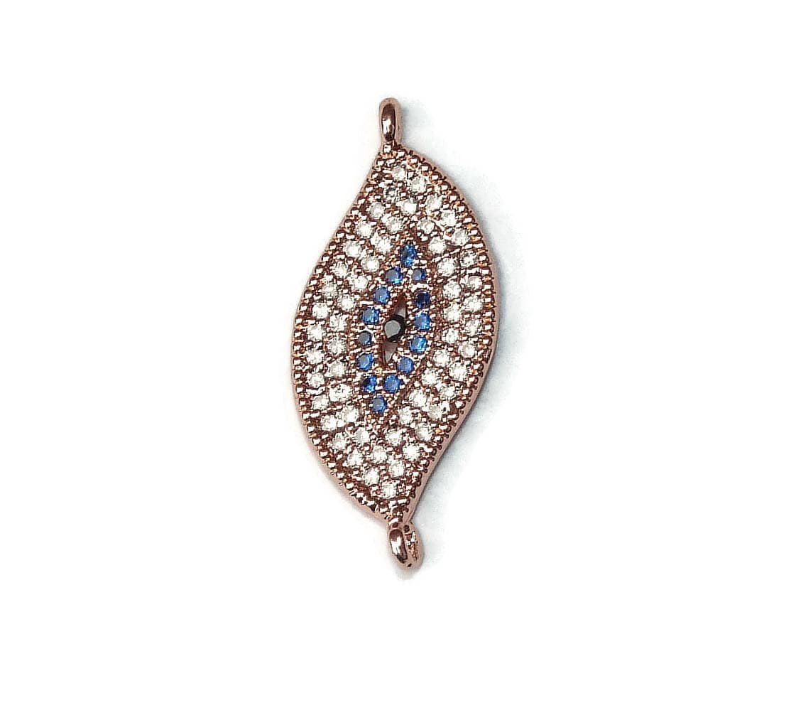 CLOSE OUT Micro Pave Connector Pendant - Pave Charm Pendant, Pave Cubic Zirconia Crystals, CZ - Rhinestone - Leaf - Rose Gold - 10mm x 24mm - EDGBeadsandGems