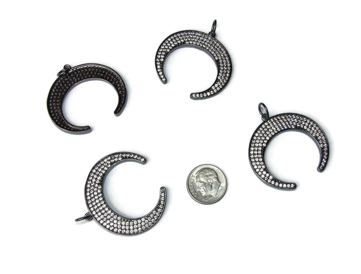 CLOSE OUT Micro Pave Pendant, Pave Charms, Pave Diamond Charms, Cubic Zirconia, CZ Pendant, Crescent Moon Pendant, Black Gunmetal, 37mm - EDGBeadsandGems