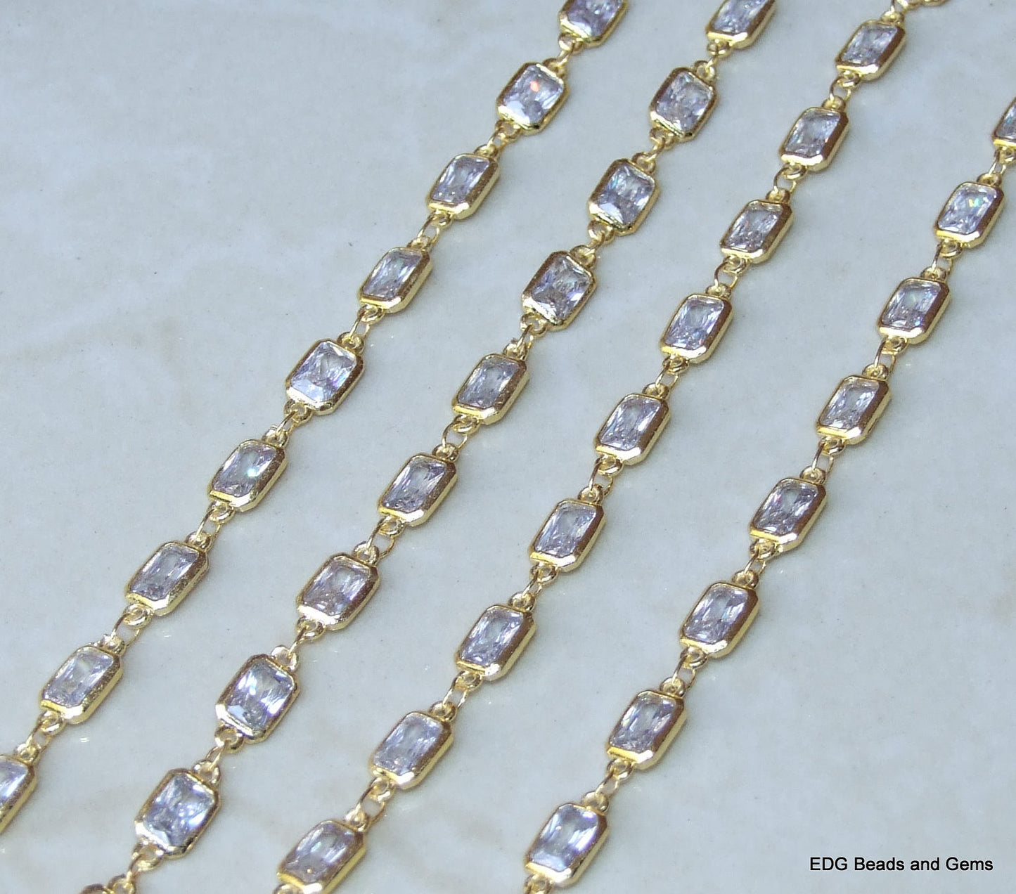 CZ Crystal Rosary Chain, Bulk Chain, Rectangle Glass Beads, Beaded Chain, Body Chain Jewelry, Gold Chain, Necklace Chain, Belly Chain - EDGBeadsandGems