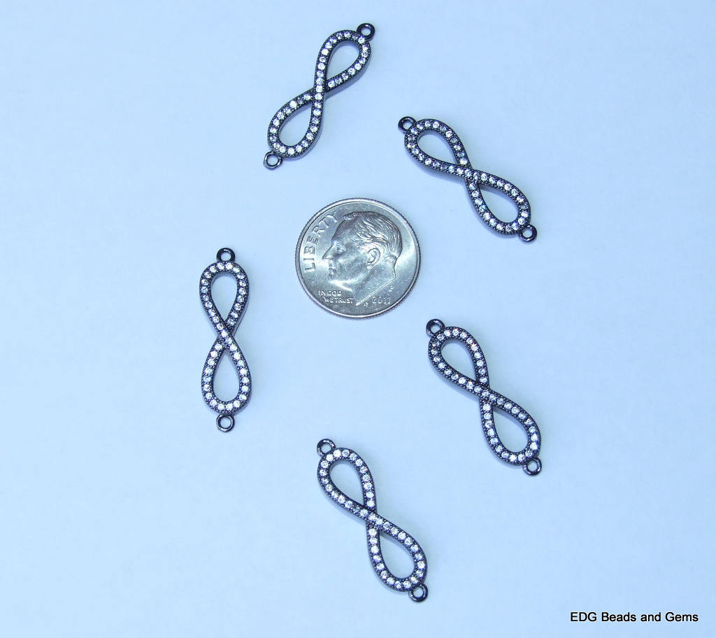 CLOSE OUT Micro Pave Infinity Connector - Pave Charm - Pave Diamond, Pave Cubic Zirconia Crystals, CZ - Rhinestone - Black - 7mm x 22mm - EDGBeadsandGems